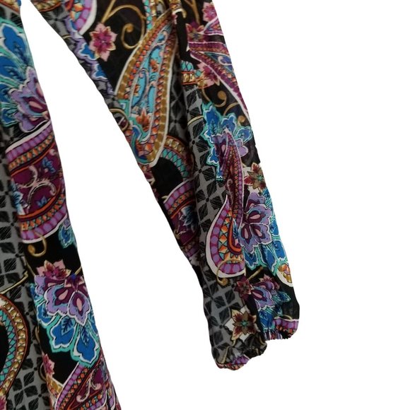 KAREN KANE A-line Dress Long Sheer Sleeves Cold Shoulder Paisley Women's size 8 - Picture 5 of 6